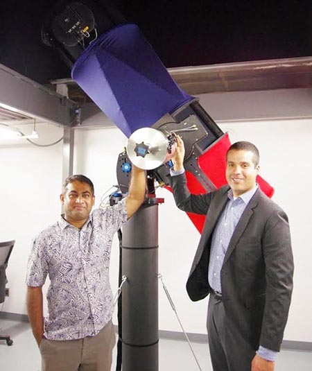 Prof. Linares and Prof. Reddy with telescope 